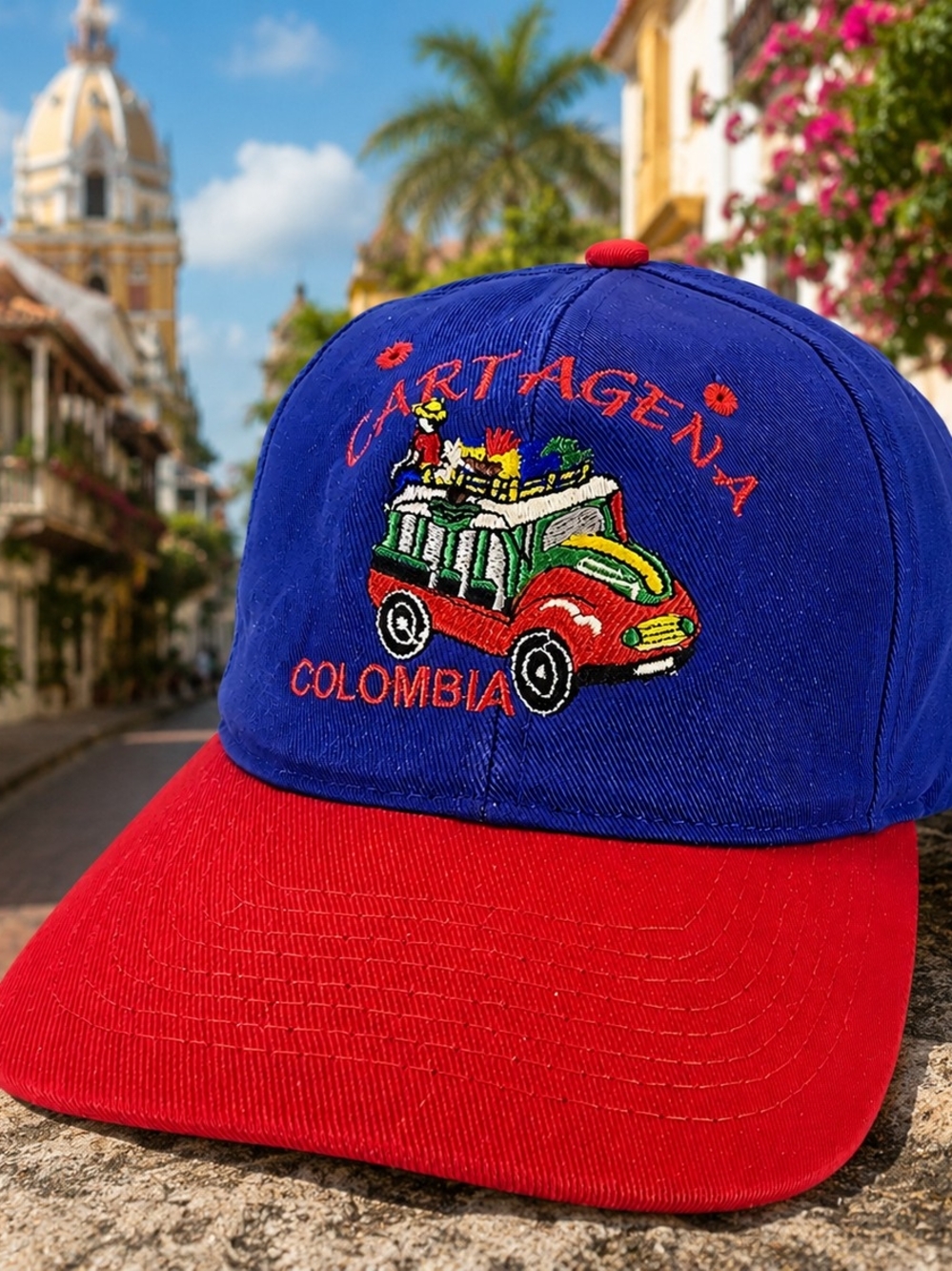 Vintage Cartagena Colombia Snapback Souvenir Hat Red Blue Cap
